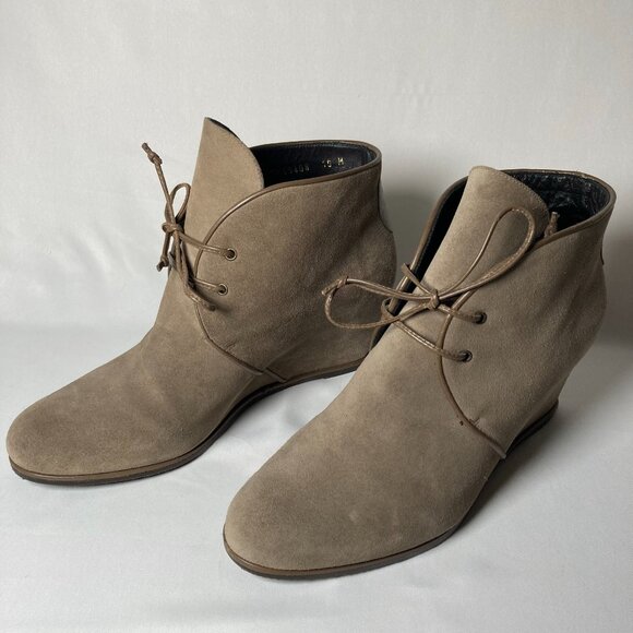 Stuart Weitzman Taupe Suede Hidden-Wedge Lace-Up Boot - Picture 2 of 8